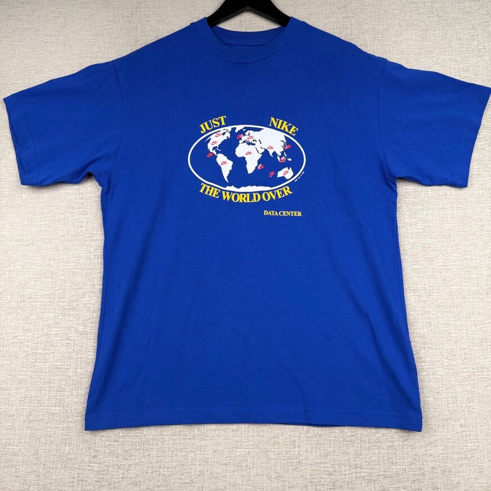 Nike Data Center Just Nike The World Over Graphic T-Shirt Blue Mens M